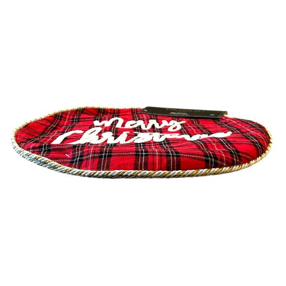 Tahari MERRY CHRISTMAS Red Tartan Plaid Placemats 15in Set of 4 Holiday New - Picture 4 of 10